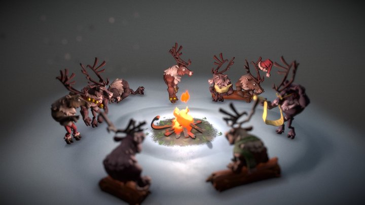 Christmas Reindeer scene 3D Model