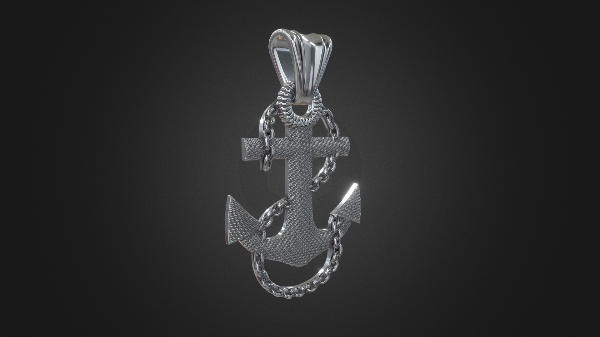 3D model 966 – Pendant Anchor - This is a 3D model of the 966 - Pendant Anchor. The 3D model is about a silver and black pendant.