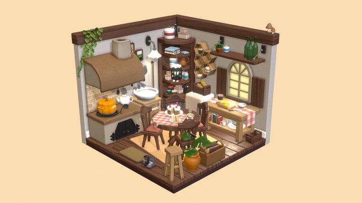 Cozy Kitchen Diorama 3D Model