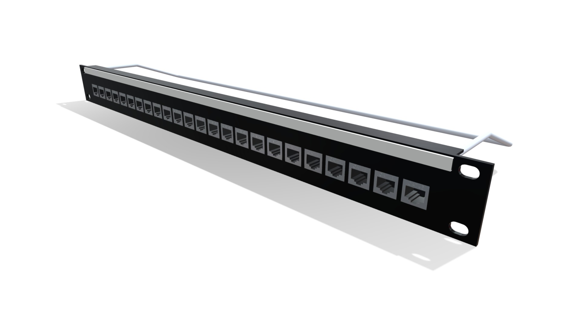3D model 24 Way RJ45 Patch Panel - This is a 3D model of the 24 Way RJ45 Patch Panel. The 3D model is about a black and white sign.