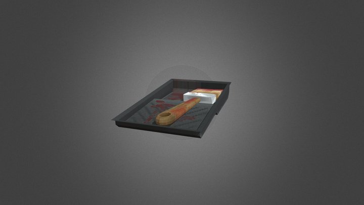 Low Poly Paint Tray with Bloody Brush 3D Model