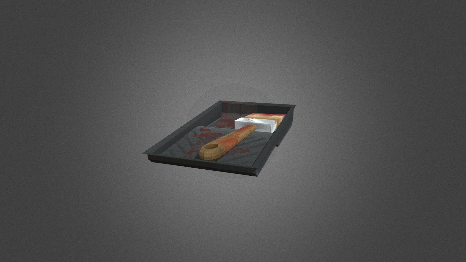 Low Poly Paint Tray with Bloody Brush
