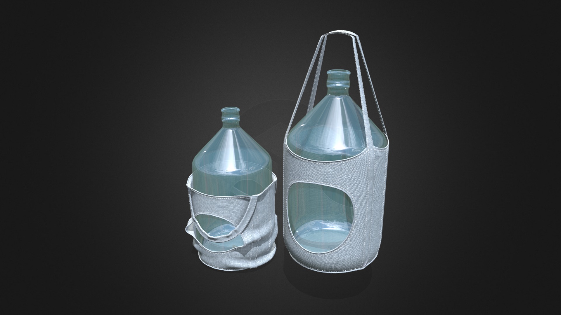 3D model Bottle carrying bag (20 litres) - This is a 3D model of the Bottle carrying bag (20 litres). The 3D model is about a pair of beakers with clear liquid in them.