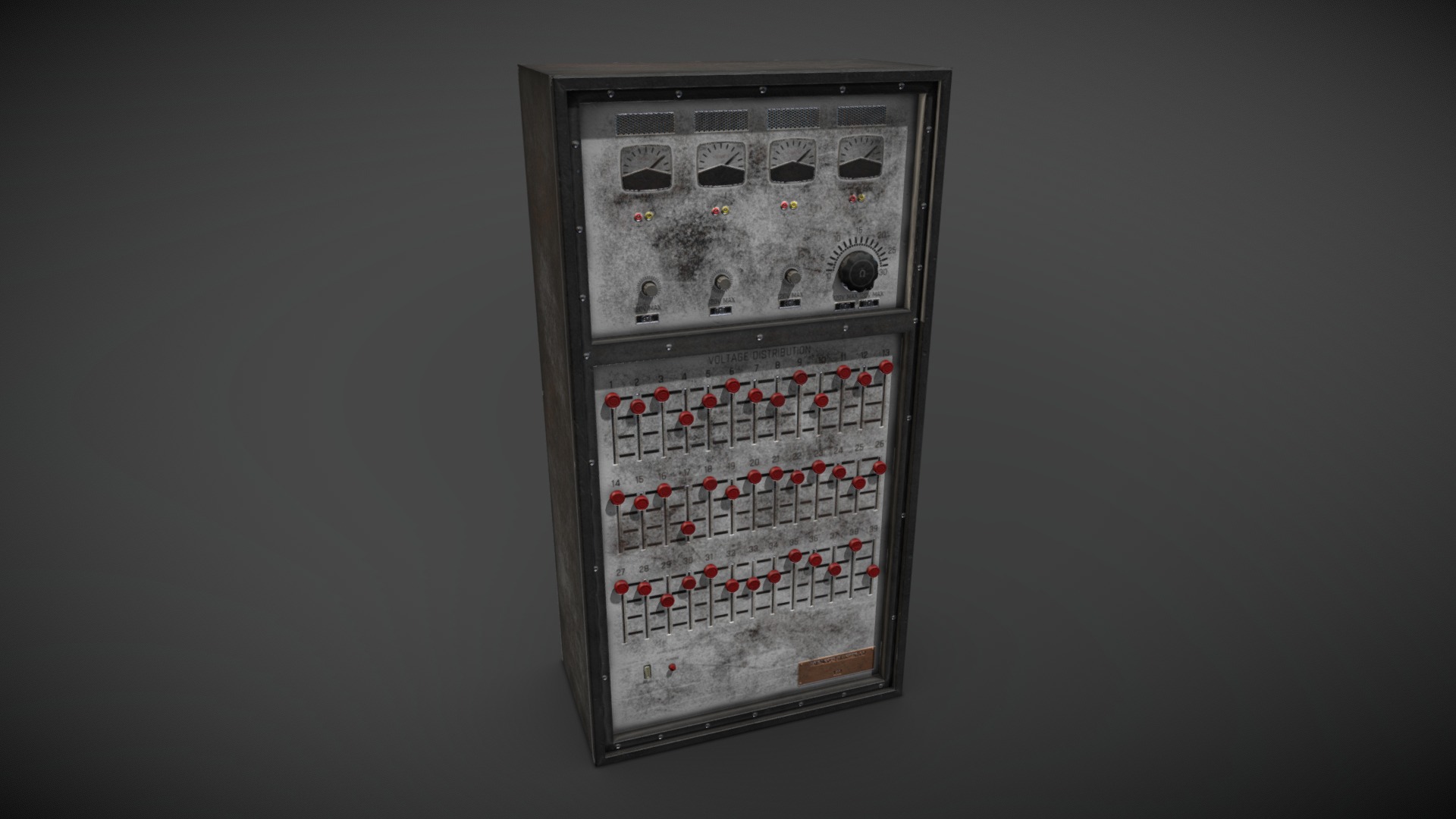 3D model Dirty Electrical Distribution Panel - This is a 3D model of the Dirty Electrical Distribution Panel. The 3D model is about a black and silver electronic device.
