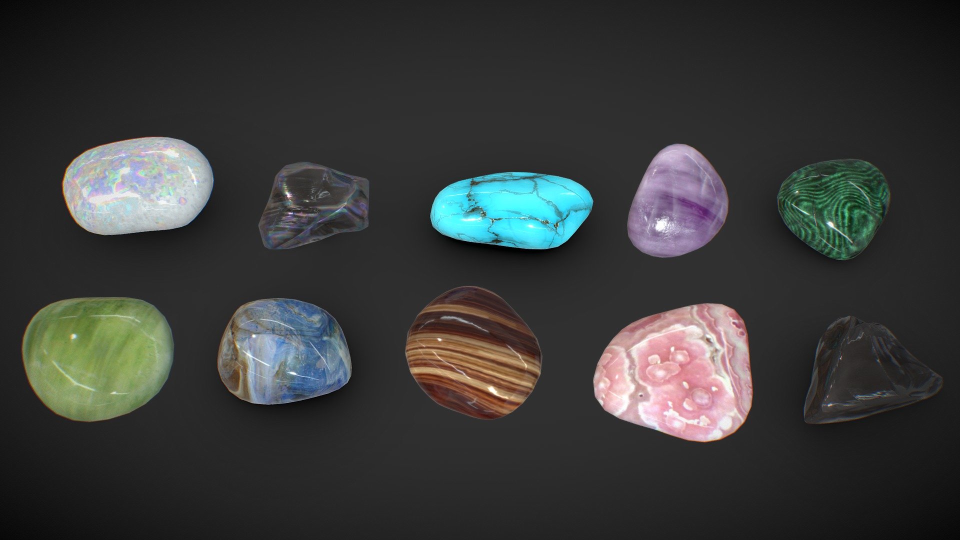 Polished Gemstones / Tumbled Minerals low poly Buy Royalty Free 3D