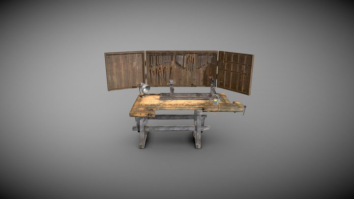 Realistic Workbench and Tools 3D Model