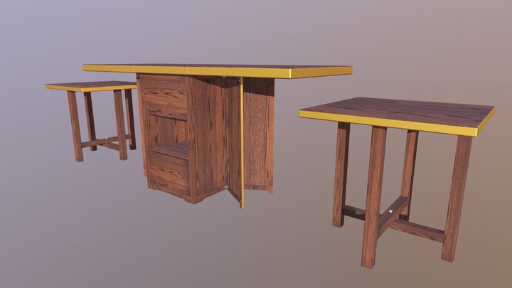 Dark Oak Folding Table 3D Model