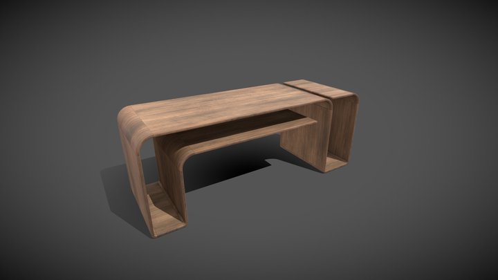 Curved Wood Study Table 3D Model