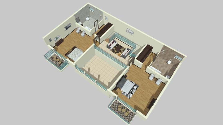 LUXURY-2BED FURNISHED VILLA-1ST FLOOR.1899 Sq.ft 3D Model