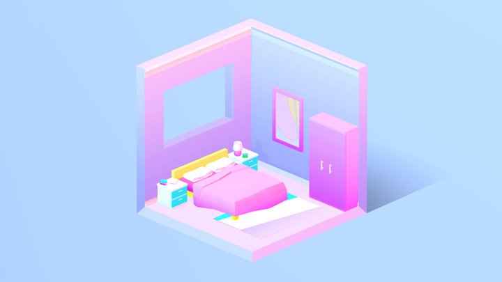 Low Poly Isometric Bedroom 3D Model
