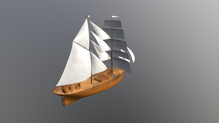 20th century Italian Brigantine Schooner 3D Model