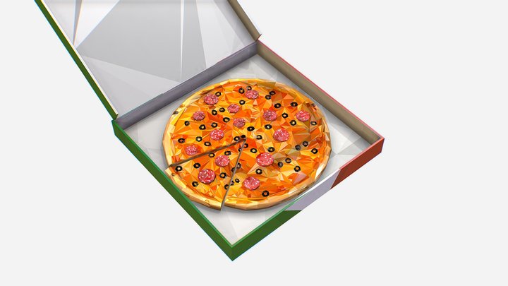 Animated Low Polygon Art Italian Pizza Pepperoni 3D Model