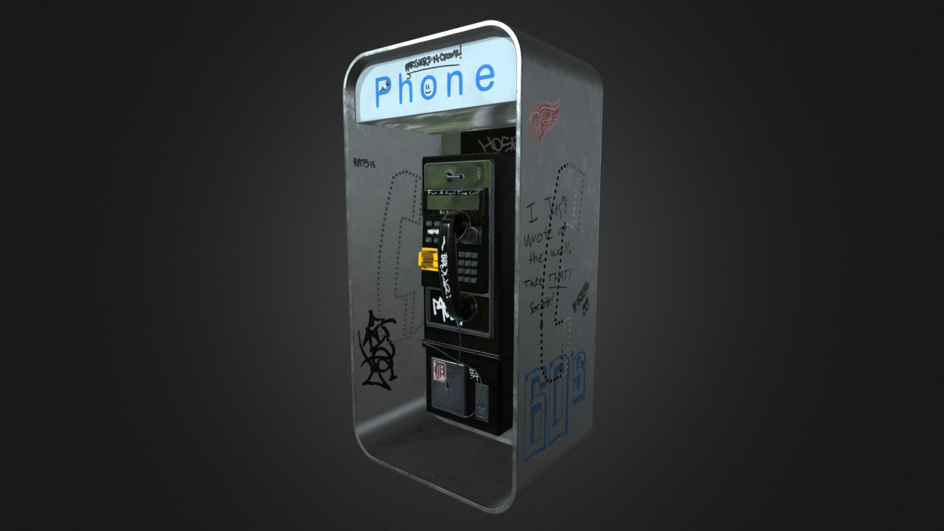 3D model Detroit Pay Phone - This is a 3D model of the Detroit Pay Phone. The 3D model is about a white box with a blue label.