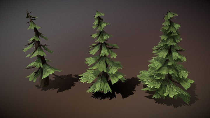 Hand Painted Low Poly Pine Trees 3D Model