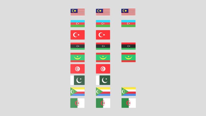 Islamic Muslim Countries Flags Collection 3D Model