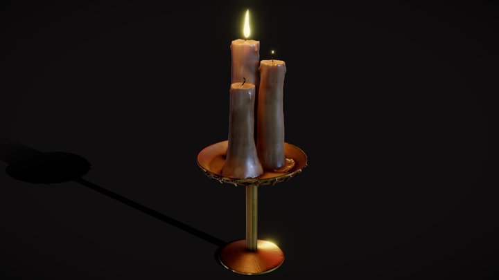 Three candles (inlay ruby in golden candlestick) 3D Model