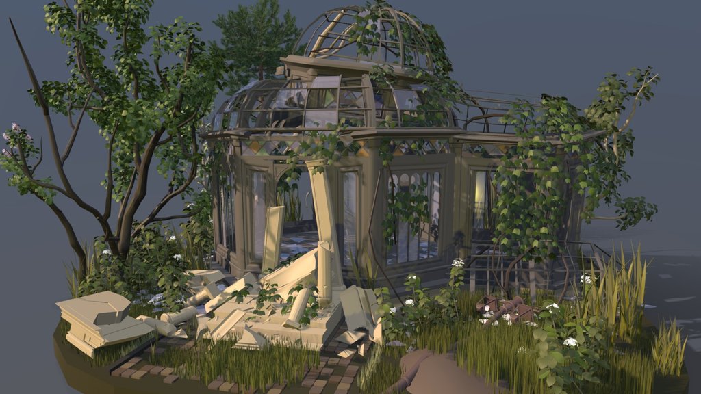 Collapsed greenhouse  in the garden  (DRAFT)