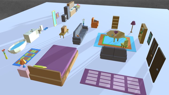 Low Poly Furniture Set 3D Model