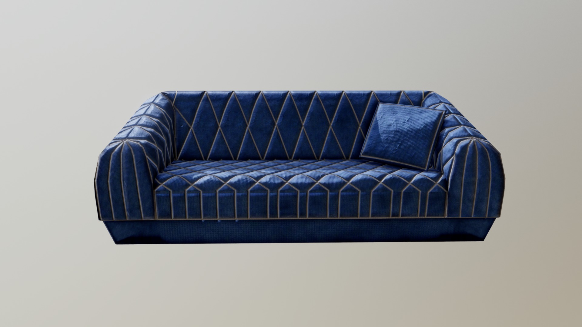 3D model Fancy Blue Velvet Sofa - This is a 3D model of the Fancy Blue Velvet Sofa. The 3D model is about a blue couch with a black pillow.
