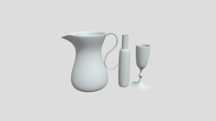 Pitcher Bottle And Glass 3D Model