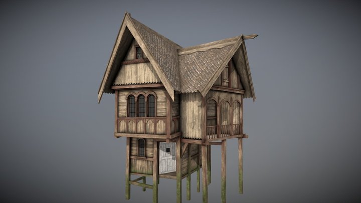 Medieval Lake Village - House 20 with interiors 3D Model
