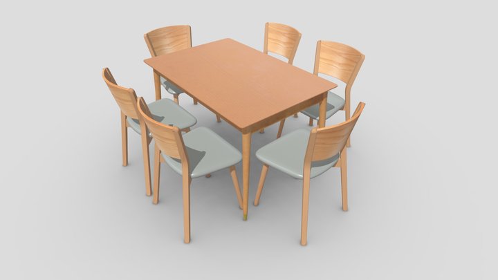 Dining Table with Chairs Set 3D Model