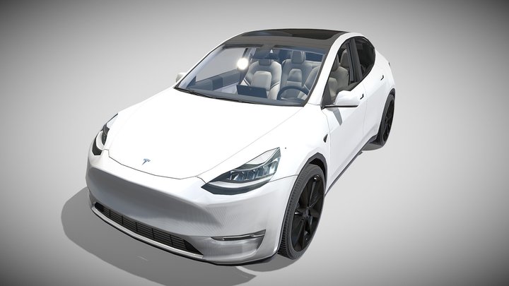 Tesla Model Y White with interior 3D Model