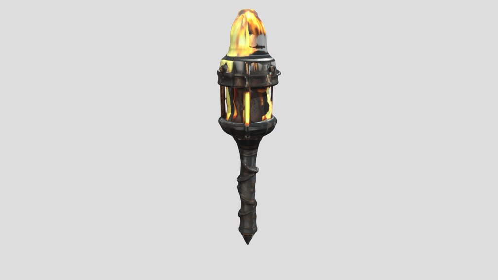 Dungeon Torch — 3D Model | Game Ready | PBR Text