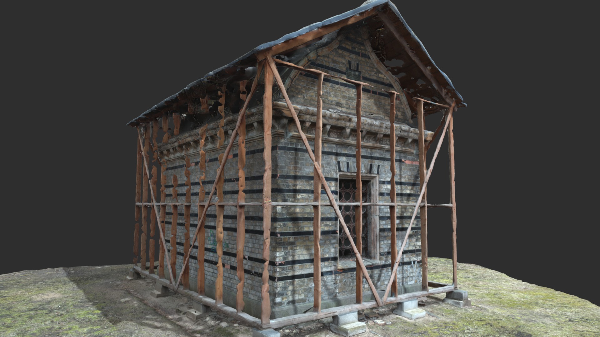 3D model Brick House - This is a 3D model of the Brick House. The 3D model is about a wooden structure with a ladder.