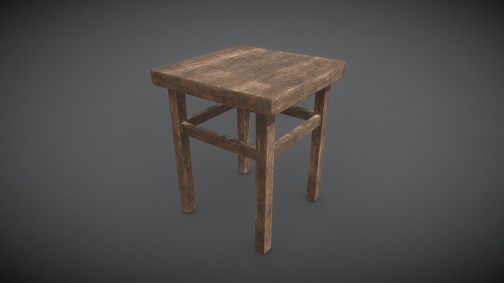 Old Wooden Stool 3D Model
