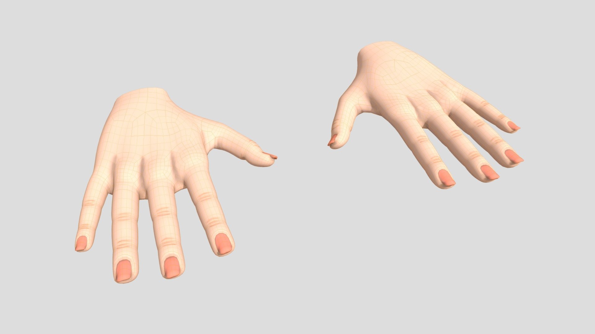 Woman hands low-poly quads with UV