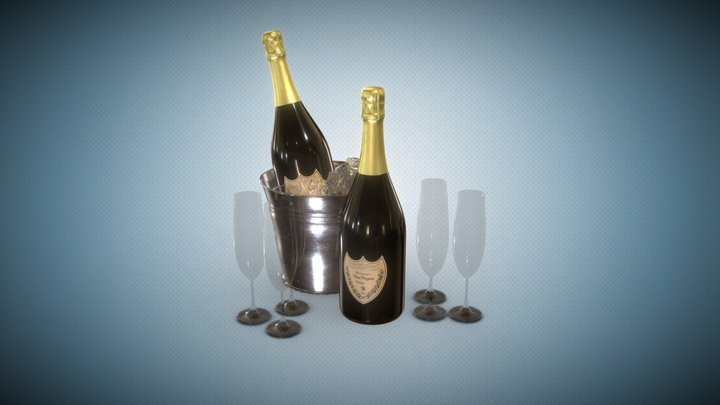 Champagne, Flutes & Ice Bucket 3D Model