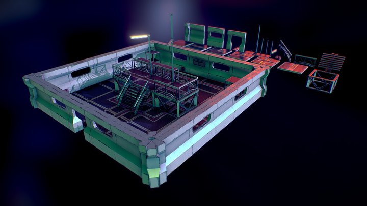 LowPoly SciFi Modular Interior Pack 3D Model