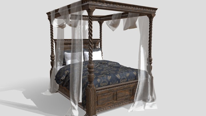 Four-Poster Canopy Bed 3D Model