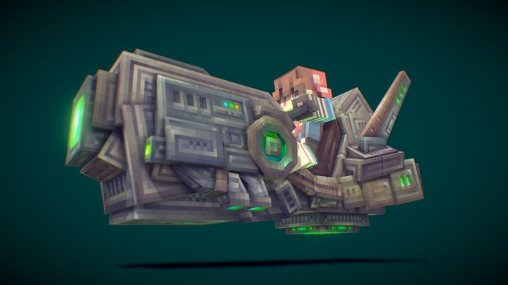 BlockBench Steampunk motorcycle for Minecraft 3D Model