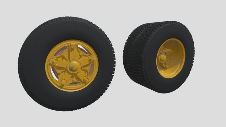 Old Truck Wheels 3D Model