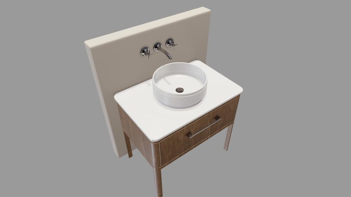 Designer vessel on wooden vanity unit 3D Model