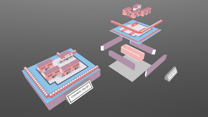 Cinnabar Island // PokéCities Papercraft Model 3D Model
