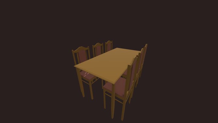Low Poly Table and Chairs 3D Model