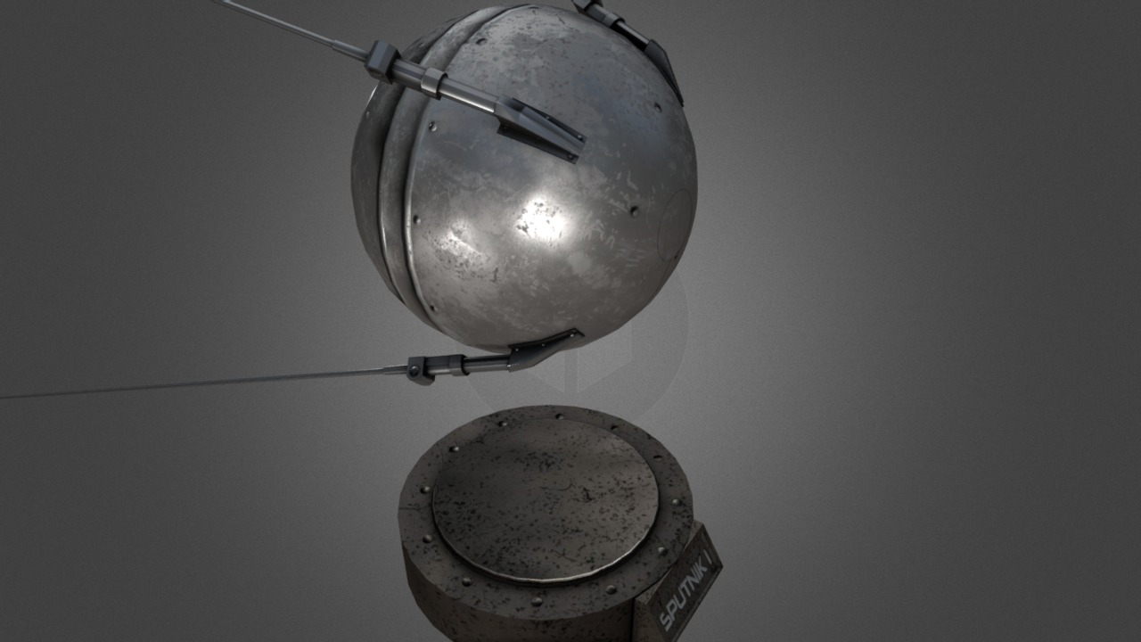 3D model Sputnik 1 Replica, Game-Ready Model - This is a 3D model of the Sputnik 1 Replica, Game-Ready Model. The 3D model is about a metal object with a round metal object on top of it.