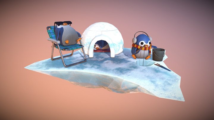 Chibi Penguins Hangout 3D Model