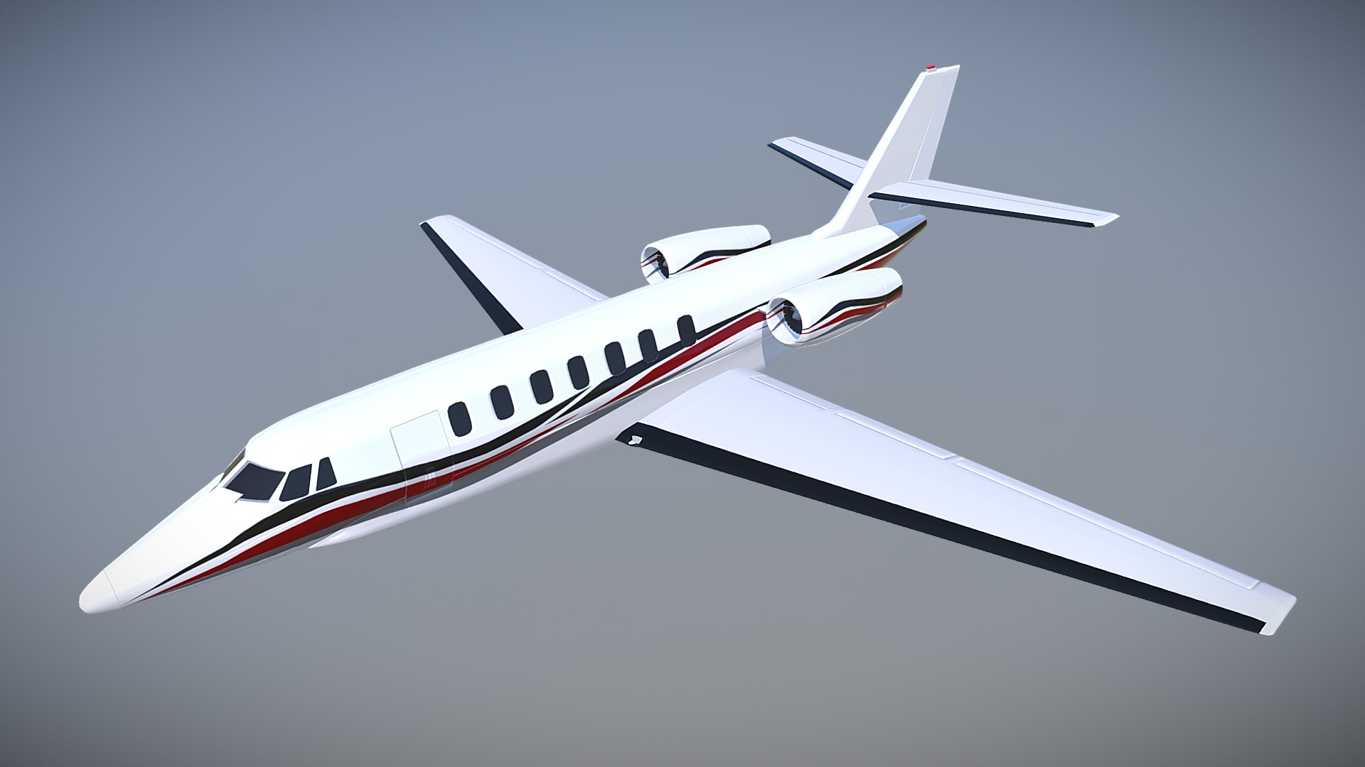 3D model Cessna Sovereign private jet - This is a 3D model of the Cessna Sovereign private jet. The 3D model is about a white and red airplane.