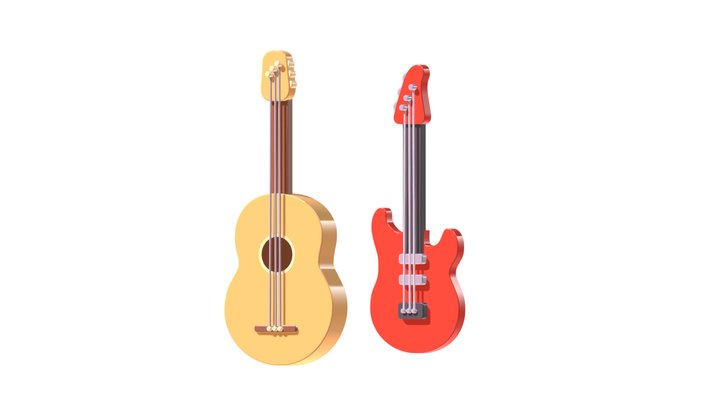 Cartoon Guitars 3D Model
