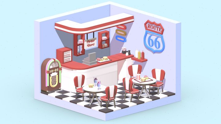50's Diner Low Poly – Modello 3D gratuito STL