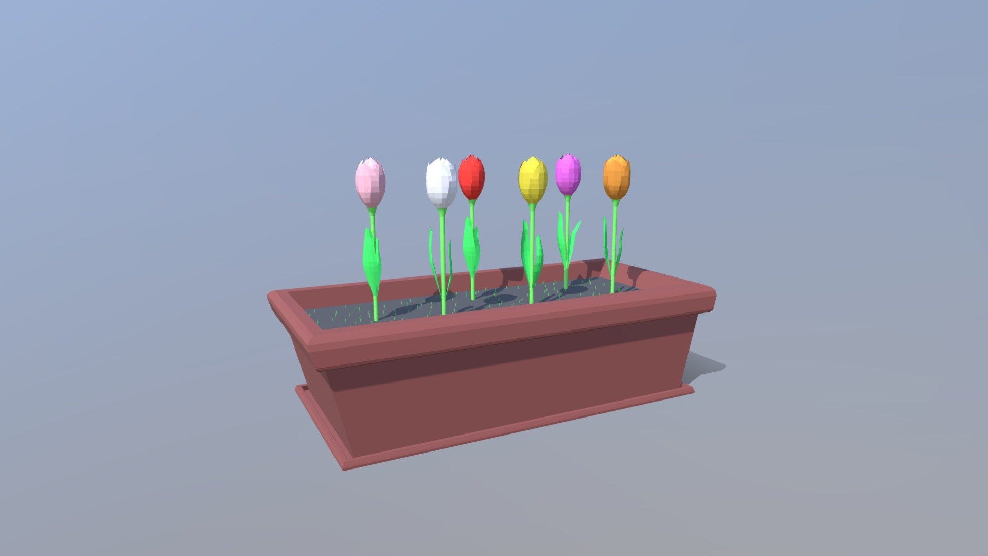 Low Poly Cartoon Tulips Flowers