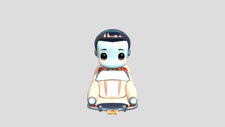 Chibi character driving convertible car 3D Model
