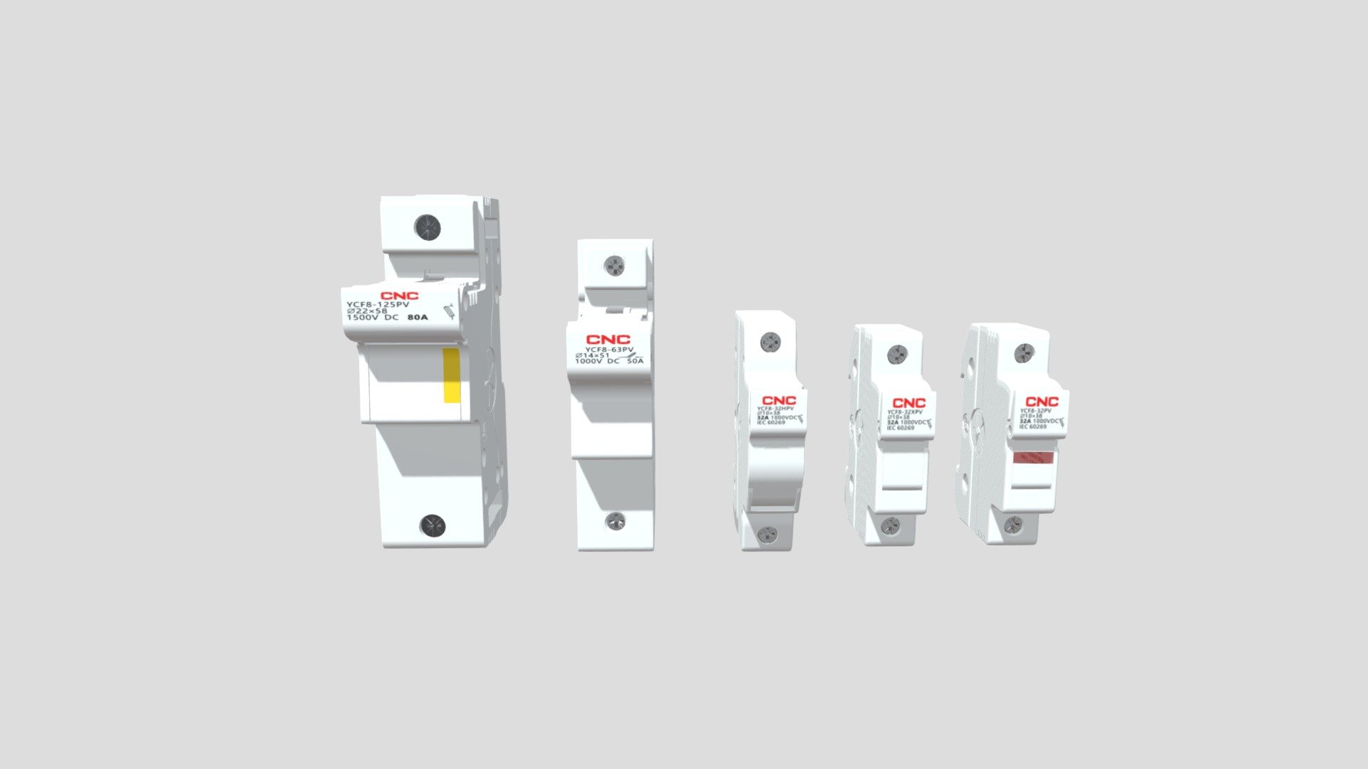 YCF8-□□PV Photovoltaic DC Fuse — Sketchfab embed 3D viewer