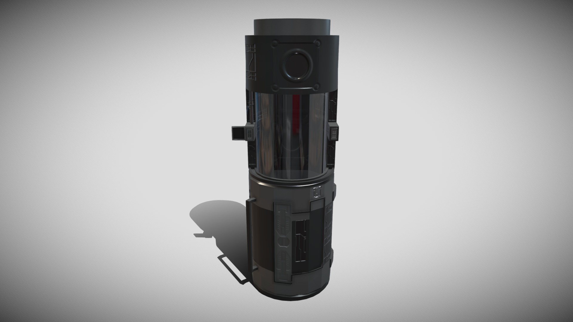 3D model Cryo Stasis Pod - This is a 3D model of the Cryo Stasis Pod. The 3D model is about a black and silver camera.