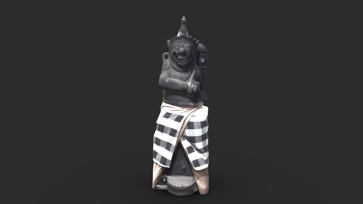 Balinese Stone Guardian with Poleng 3D Model