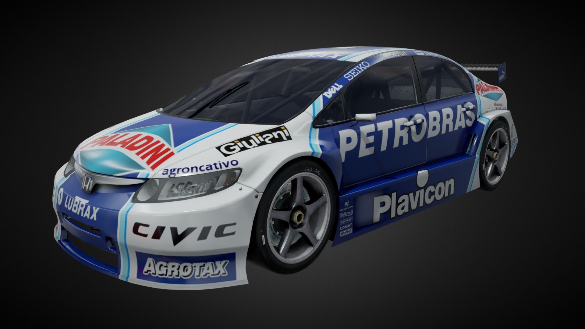 3D model Honda Civic Turing Race Car - This is a 3D model of the Honda Civic Turing Race Car. The 3D model is about a blue and white race car.